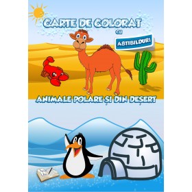 Carte de colorat cu abțibilduri - Animale polare și din deșert