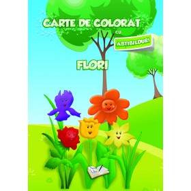 Carte de colorat cu abțibilduri - Flori
